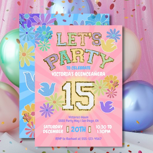 Patch Letter Verjaardag Quinceañera Let's Party Kaart
