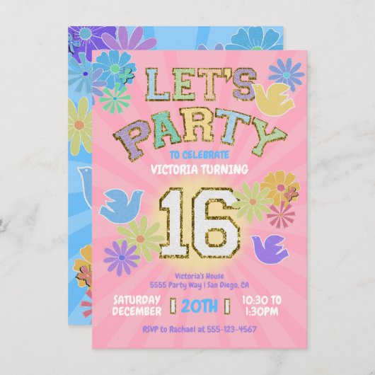 Patch Letter Verjaardagsfeestje Retro Preppy Hippi Kaart (Voorkant / Achterkant)