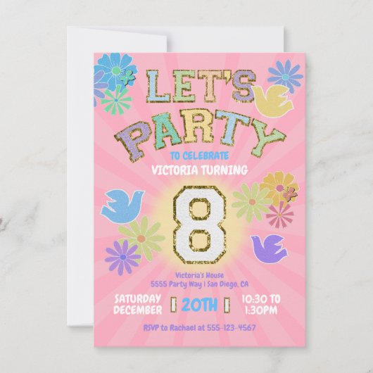 Patch Letter Verjaardagsfeestje Retro Preppy Hippi Kaart (Voorkant)