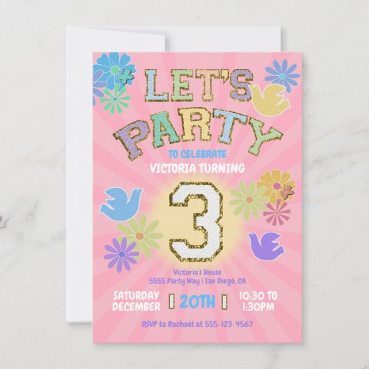 Patch Letter Verjaardagsfeestje Retro Preppy Hippi Kaart (Voorkant)