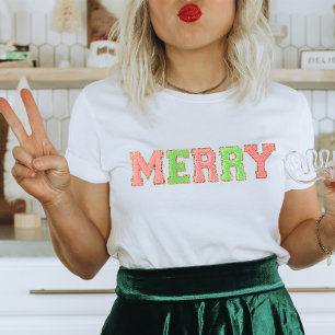 Patch Letter Vrolijk Kerstfeest T-shirt