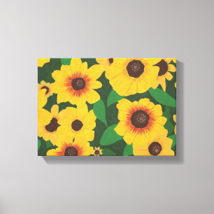 Patch of Yellow Sunflower Painting Wrapped Canvas Afdruk