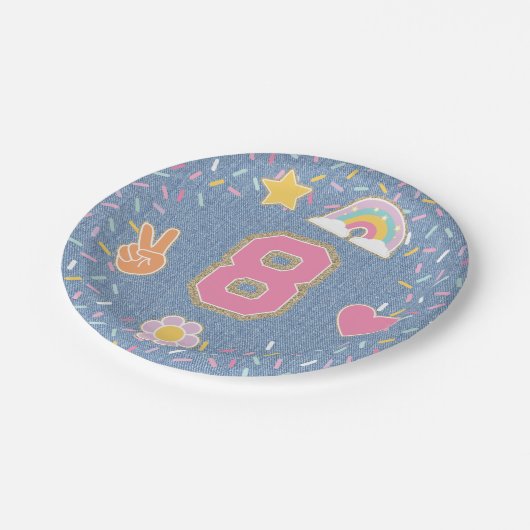 Patch Preppy Denim Jean Jacket 8e verjaardag Papieren Bordje (Gekanteld)