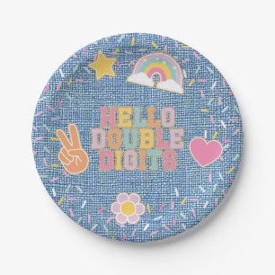 Patch Preppy Hallo Dubbele Cijfers 10e Verjaardag Papieren Bordje