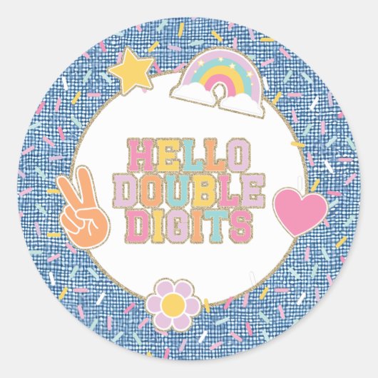 Patch Preppy Hallo Dubbele Cijfers 10e Verjaardag Ronde Sticker (Voorkant)