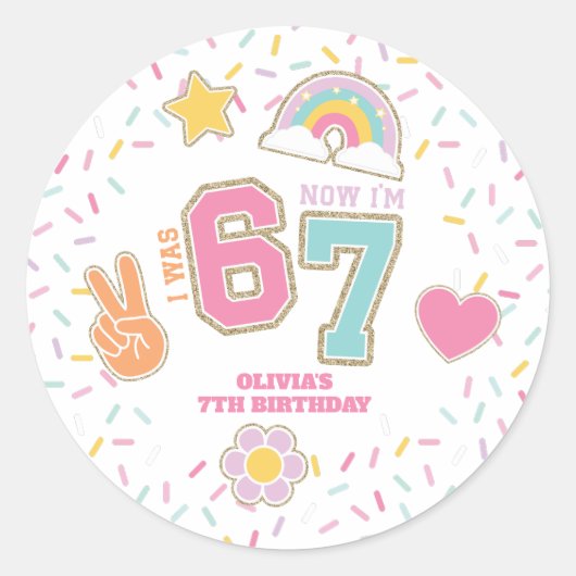 Patch Preppy Ik was ZES nu ben ik ZEVEN 7de verja Ronde Sticker (Voorkant)