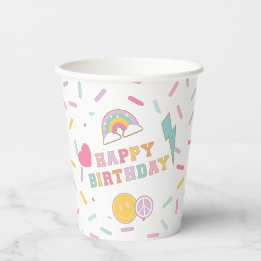 Patch Preppy Letter Verjaardag Papieren Bekers (Voorkant)