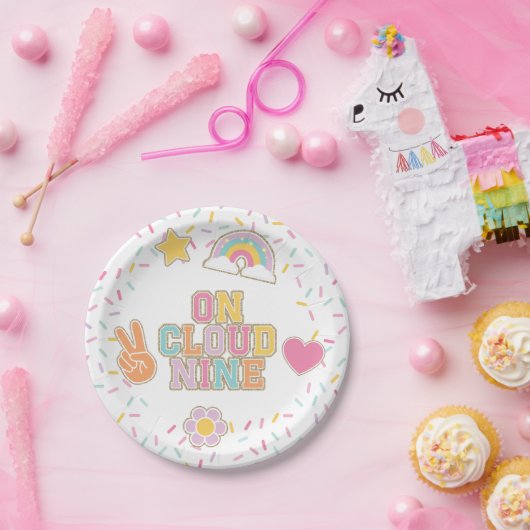 Patch Preppy op Cloud Nine 9e verjaardag Papieren Bordje (Feest)