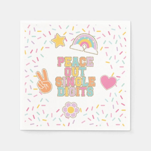 Patch Preppy Peace Out Enkele cijfers 10e verjaard Servet (Voorkant)