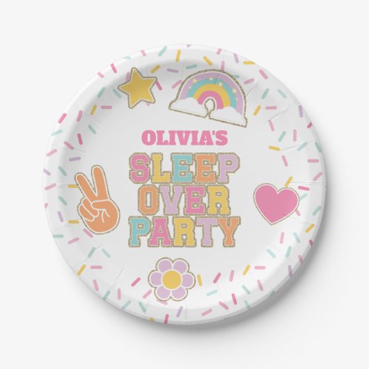 Patch Preppy Slaapfeest Verjaardag Papieren Bordje (Voorkant)