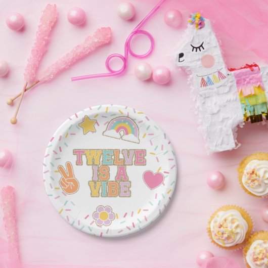 Patch Preppy Twelve is een vibe 12e verjaardag Papieren Bordje (Feest)