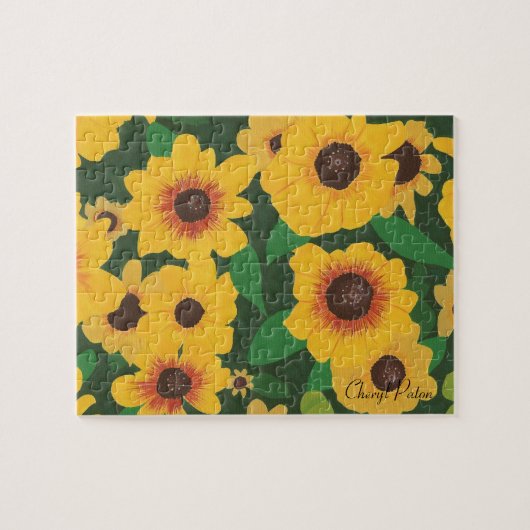 Patch van gele zonnebloemen schilderij Puzzel (Horizontaal)