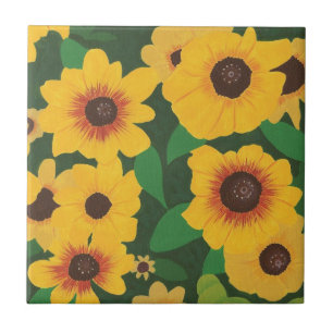 Patch van gele zonnebloemen schilderij Trivet Tegeltje