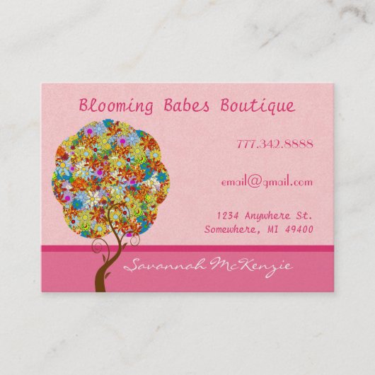 Patch Work Tree op roze Visitekaartjes (Voorkant)