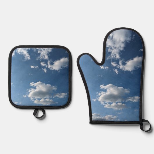 Patches van witte wolk ovenwant & pannenlap set (Voorkant)