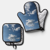 Patches van witte wolk ovenwant & pannenlap set (Voorkant / Achterkant)