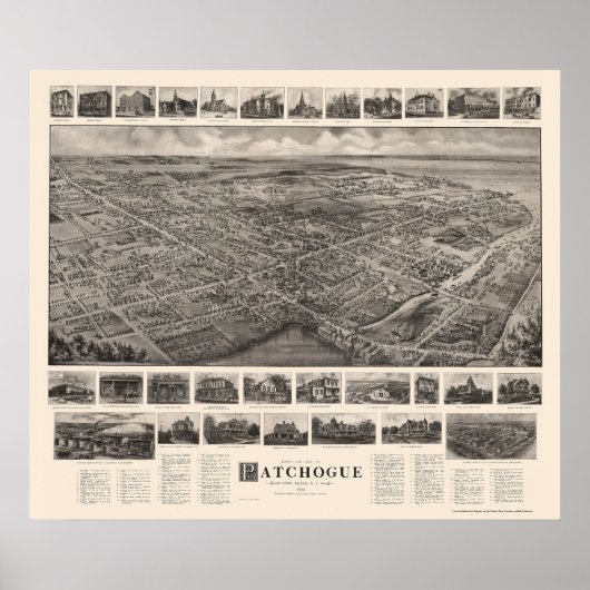 Patchogue, NY Panoramic Map - 1906 Poster (Voorkant)