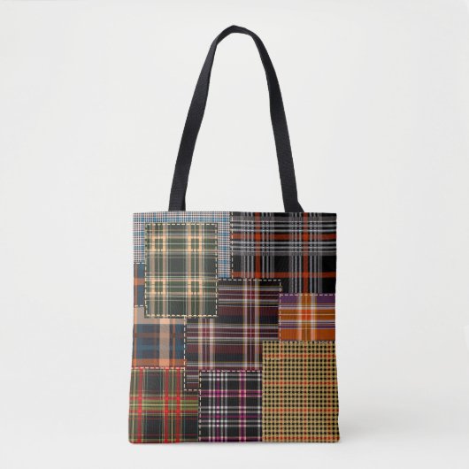 patchwerkpatronen, tartan-ontwerp, oppervlak tote bag (Voorkant)