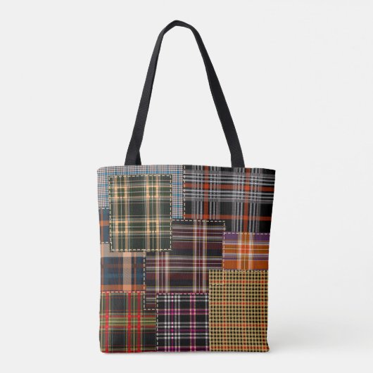 patchwerkpatronen, tartan-ontwerp, oppervlak tote bag (Achterkant)