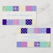Patchwerkpatroonkwadraten - paars, geel en blauw visitekaartje (Voorkant / Achterkant)