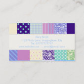 Patchwerkpatroonkwadraten - paars, geel en blauw visitekaartje (Achterkant)