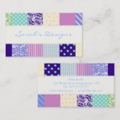 Patchwerkpatroonkwadraten - paars, geel en blauw visitekaartje (Voorkant / Achterkant)