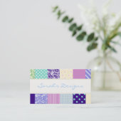 Patchwerkpatroonkwadraten - paars, geel en blauw visitekaartje (Staand voorkant)