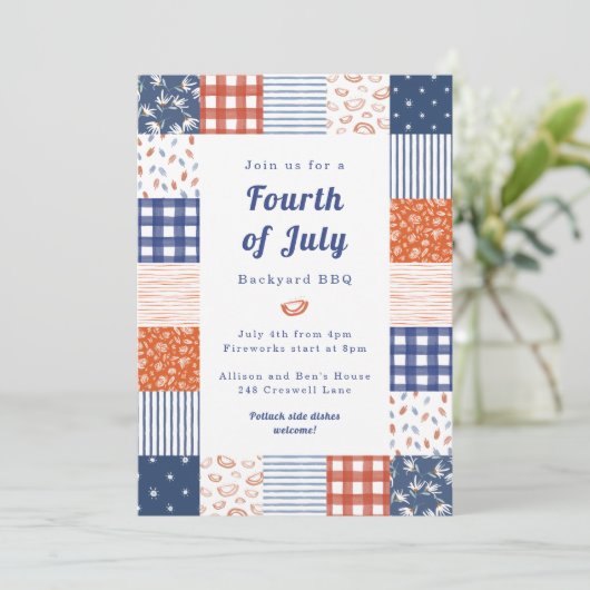 Patchwork 4e juli BBQ Kaart (Staand voorkant)