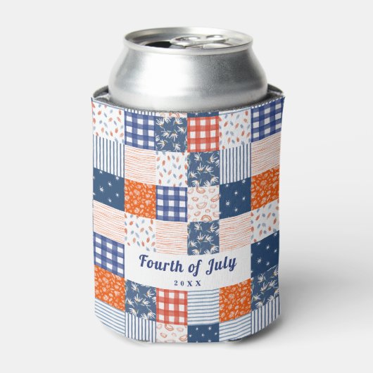 Patchwork 4e juli Red White Blue Koelbox Blikjeskoeler (Blikje Voorkant)