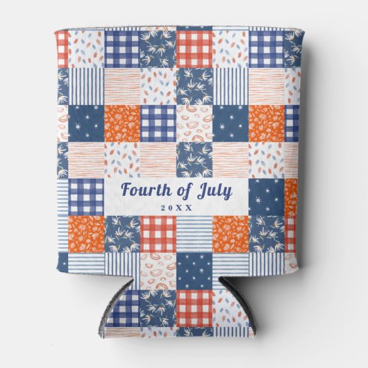 Patchwork 4e juli Red White Blue Koelbox Blikjeskoeler (Voorkant)
