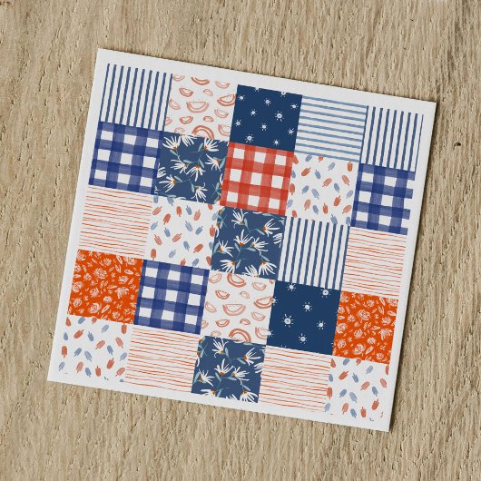 Patchwork 4e juli rood wit blauw servet