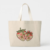 Patchwork Aardbei Hartjes Schattig Coquette Kunst Grote Tote Bag (Achterkant)