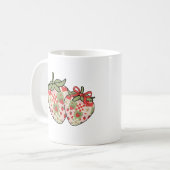 Patchwork Aardbei Hartjes Schattig Coquette Kunst Koffiemok (Voorkant links)
