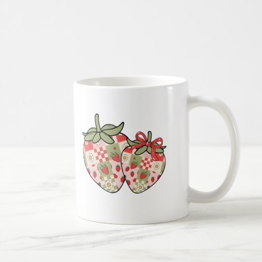 Patchwork Aardbei Hartjes Schattig Coquette Kunst Koffiemok (Rechts)