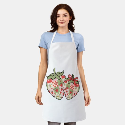 Patchwork Aardbei Hartjes Schattig Coquette Kunst Schort (Gedragen)
