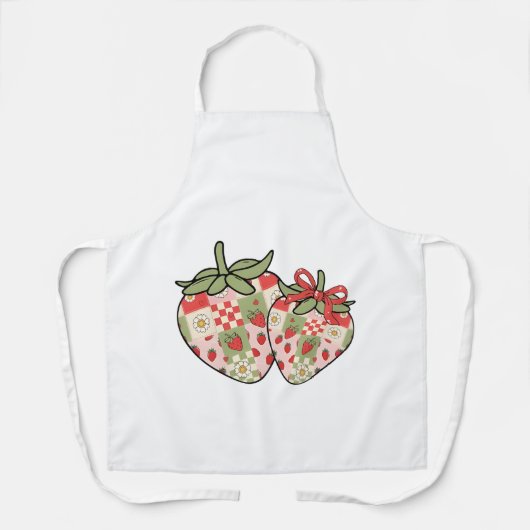 Patchwork Aardbei Hartjes Schattig Coquette Kunst Schort (Voorkant)