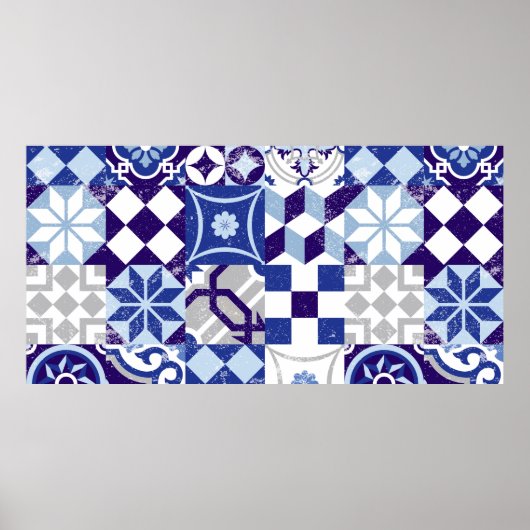  patchwork-achtergrond met traditioneel blauw poster (Voorkant)