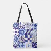 patchwork-achtergrond met traditioneel blauw tote bag (Achterkant)