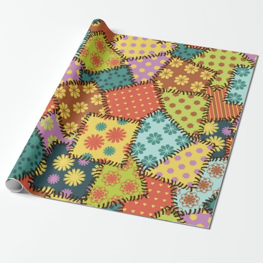 patchwork-achtergrond met verschillende patronen cadeaupapier (Uitgerold)