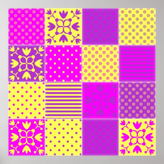 patchwork achtergrond met verschillende patronen k poster (Voorkant)