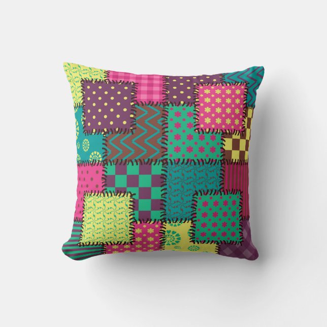 patchwork-achtergrond met verschillende patronen kussen (Voorkant)