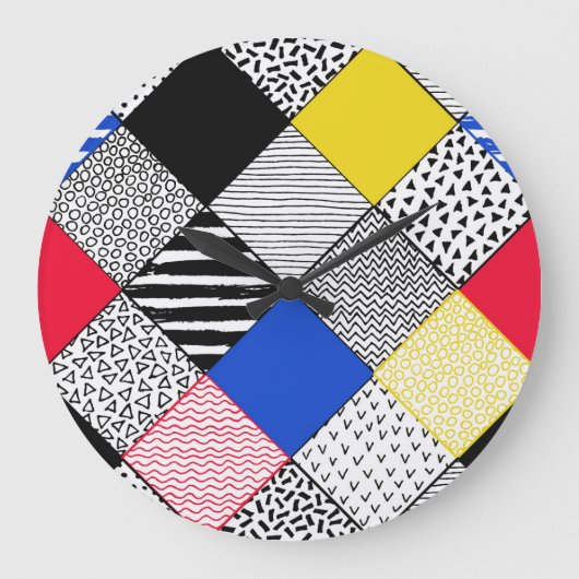 Patchwork achtergrond: vogels, stippen. grote klok (Voorkant)