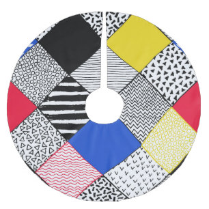 Patchwork achtergrond: vogels, stippen. kerstboom rok