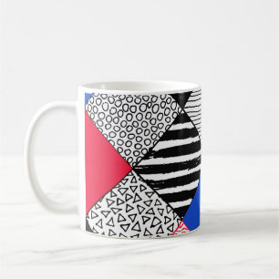 Patchwork achtergrond: vogels, stippen. koffiemok