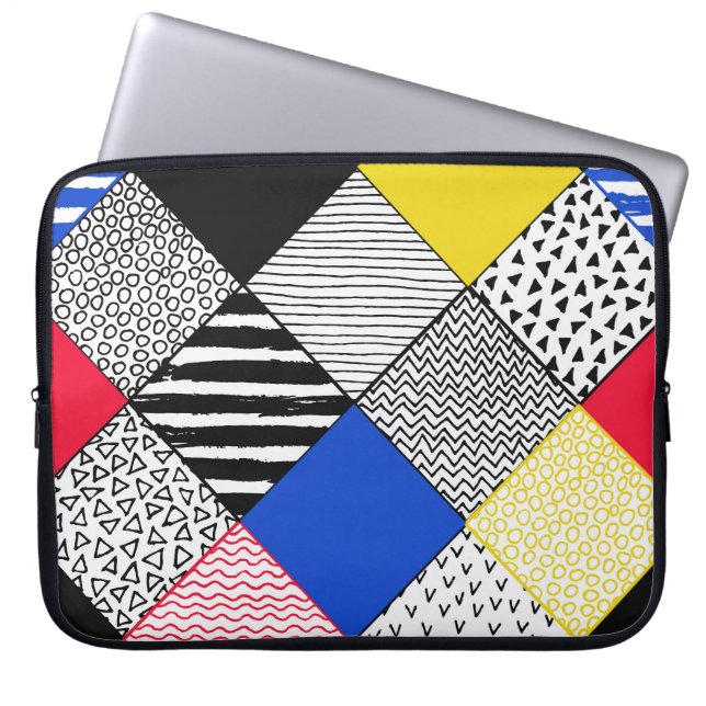 Patchwork achtergrond: vogels, stippen. laptop sleeve (Voorkant)