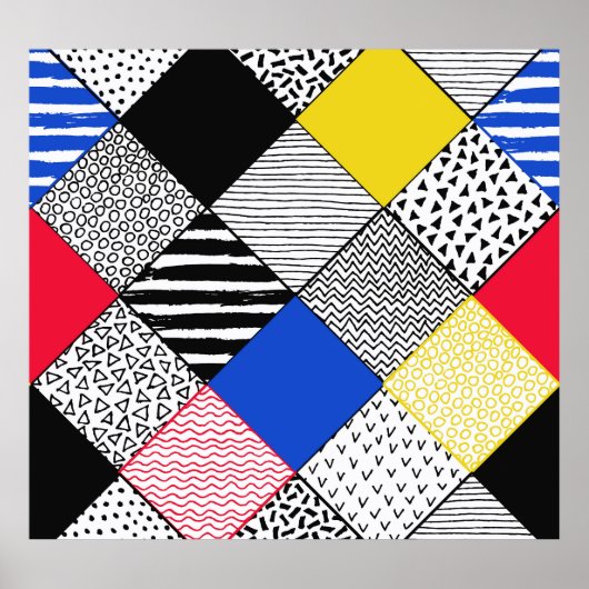 Patchwork achtergrond: vogels, stippen. poster (Voorkant)