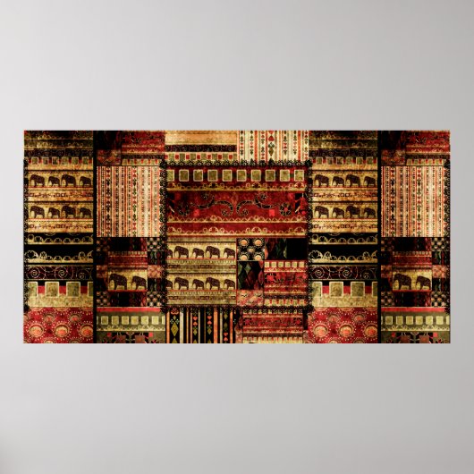 Patchwork africaans patroongrijsdrukachtergrond poster (Voorkant)