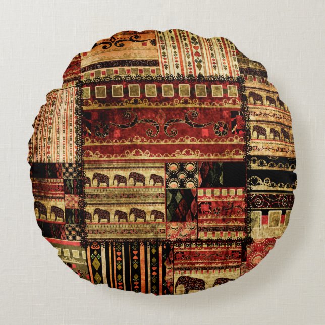Patchwork africaans patroongrijsdrukachtergrond rond kussen (Voorkant)