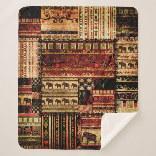 Patchwork africaans patroongrijsdrukachtergrond sherpa deken (Voorkant)
