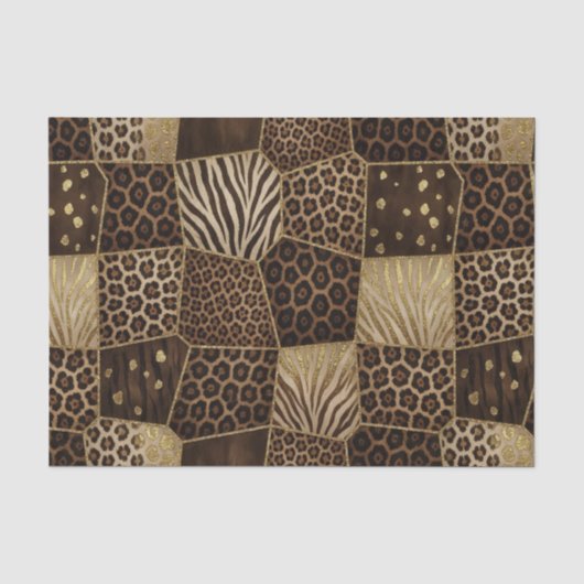Patchwork Afrikaans Dierenprint | Bruin & Goud Tissuepapier (Voorkant)